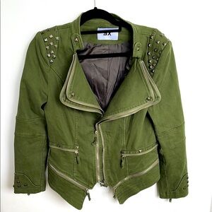 SX Womens Green Square-studded Denim Jacket size L style #076